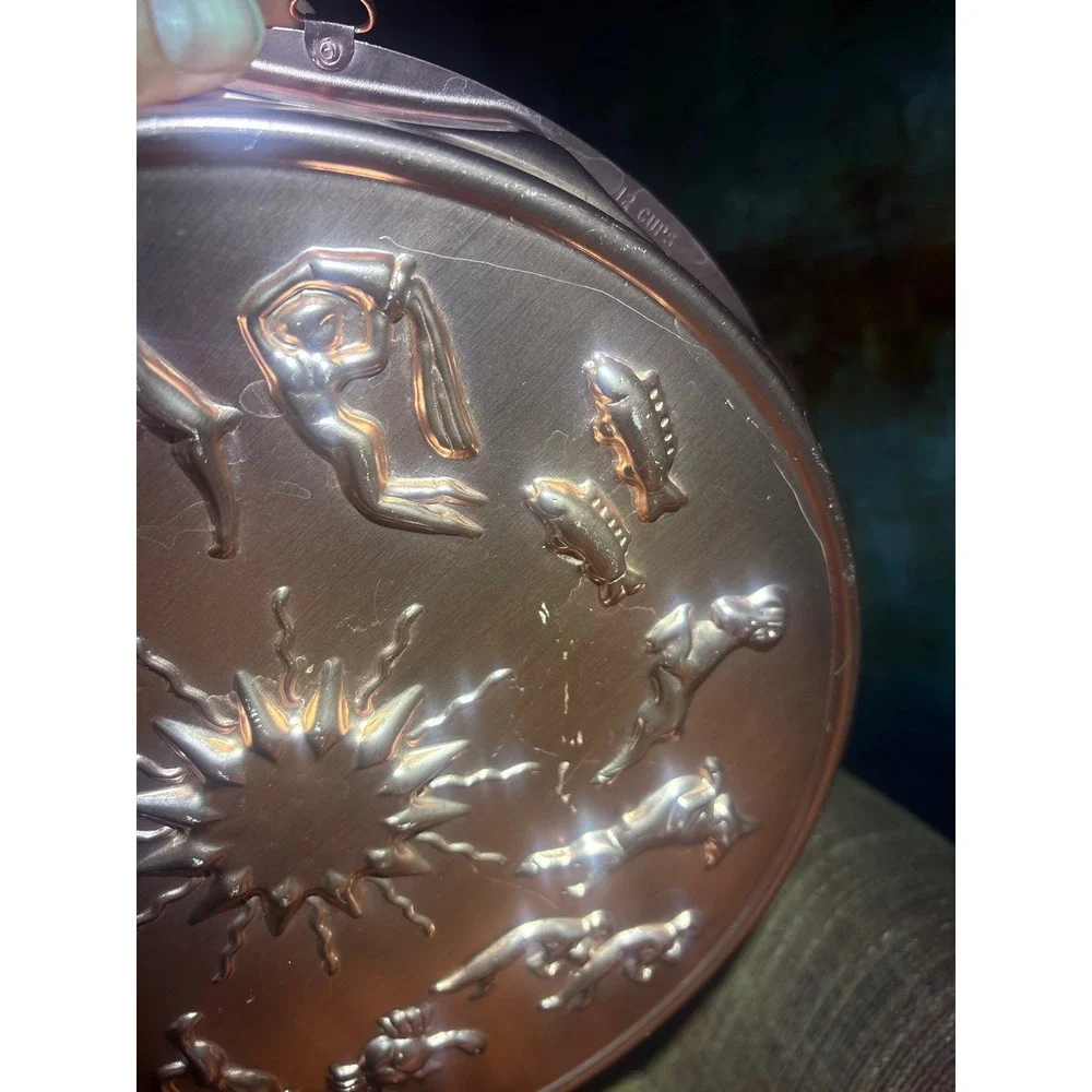 Vintage Copper Zodiac Sunburst Cake Mold 12 Cup Aluminum Wall Decor 12 Inch Rnd